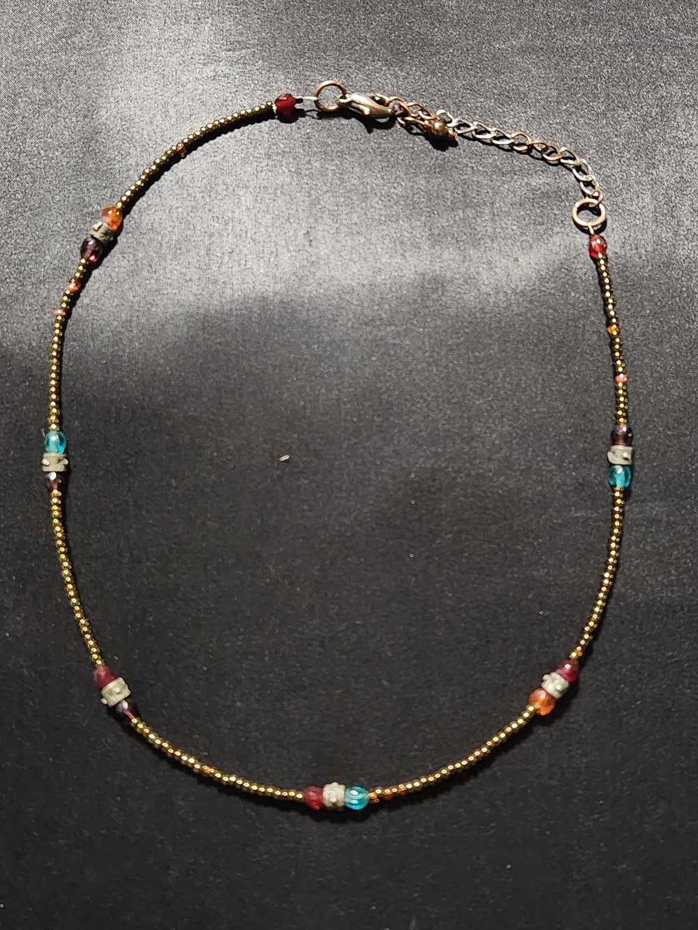 Vintage Earthy Metallic Seed Bead Choker Necklace Mixed Glass Metal Accent Beads